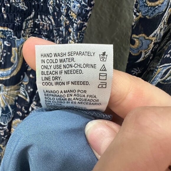 Patrons of Peace Blue Floral Smocked Long Sleeve Dress J1916F32 Womens sz Medium - Picture 4 of 5